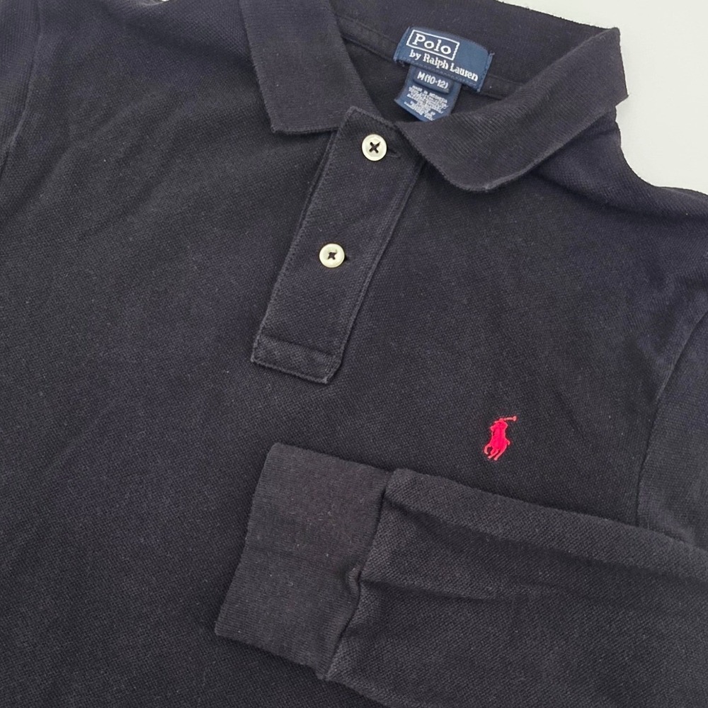 POLO RALPH LAUREN LONG SLEEVE POLO YOUTH MEDIUM 10 TO 12 BLACK RED PONY KIDS EUC